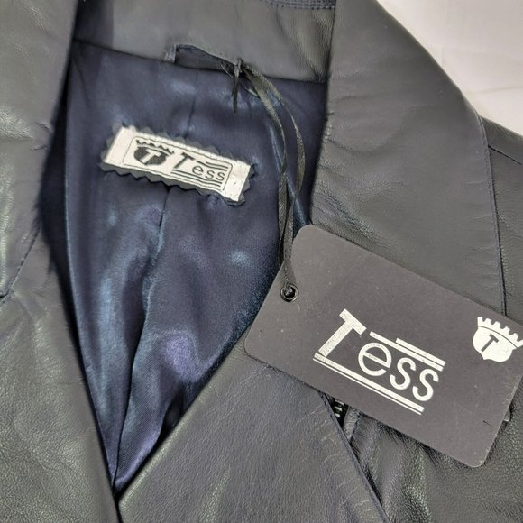 Tess Exotic Leather Biker Jacket Size Small Dark Blue 100% Sheepskin RARE UNIQUE - Picture 9 of 15